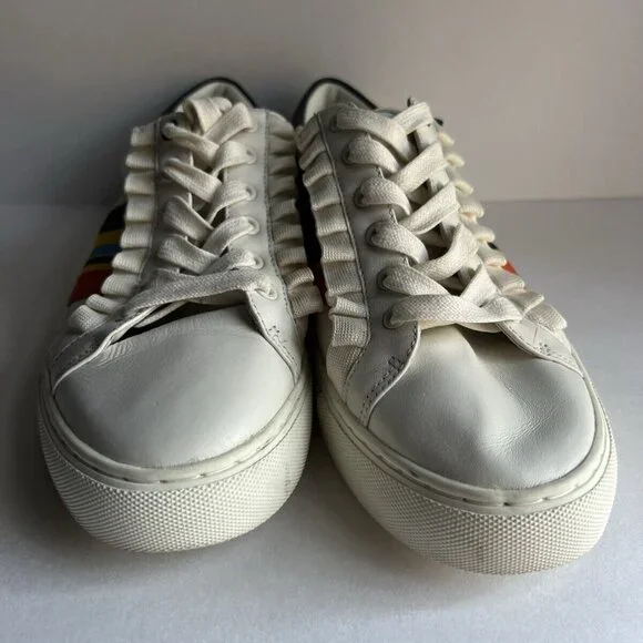 TORY Burch SPORT Ruffle Striped Women’s 8.5 Low Top Sneakers Lace Up Shoes - Picture 6 of 16